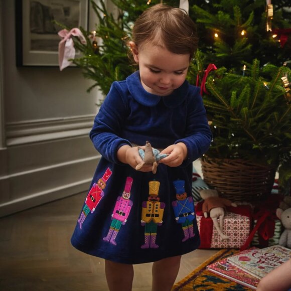 NWOT Mini Boden Velour Appliqué Dress - Picture 2 of 7